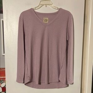 Chaser pink v-neck thermal textured long sleeve top